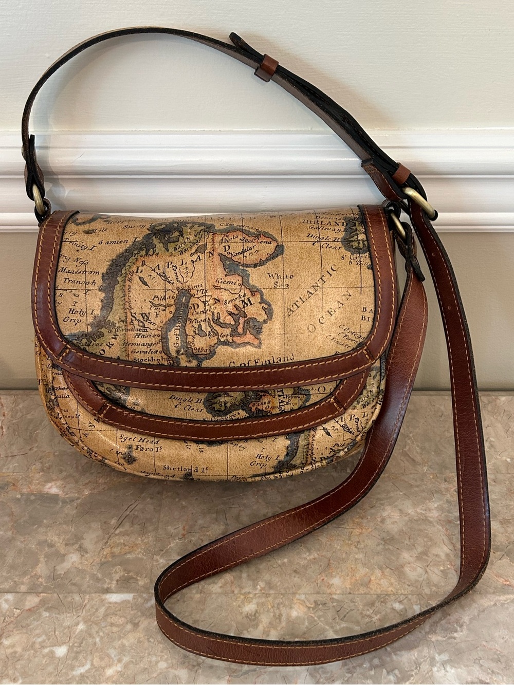 Patricia Nash Ryton Leather European Map Crossbody Handbag Purse